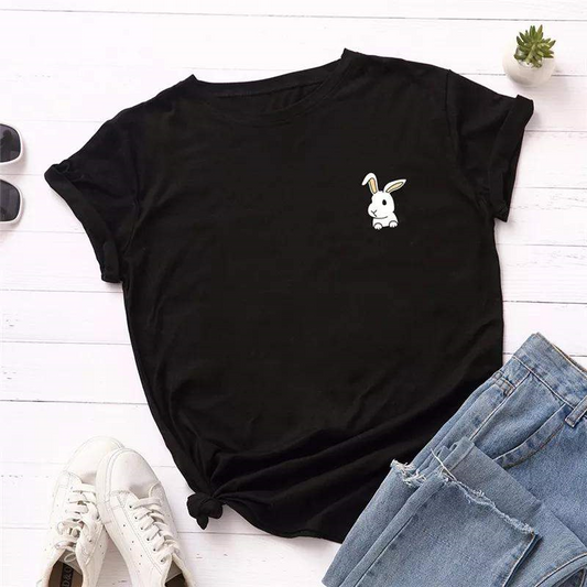 Womens Little bunny t-shirt by ToroModa  https://www.toromoda.com/products/women-s-tshirt-little-bunny  Women's T-shirt with round neckline and free cut. The material of the T-shirt is extremely soft and provides maximum comfort during the summer days.