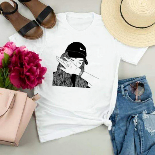 Women's T-Shirt Lady hat by ToroModa  https://www.toromoda.com/products/women-s-lady-hat  Women's T-shirt with round neckline and free cut. Combines well with elegant, sporty-elegant and casual wear. The t-shirts falls freely on the body.