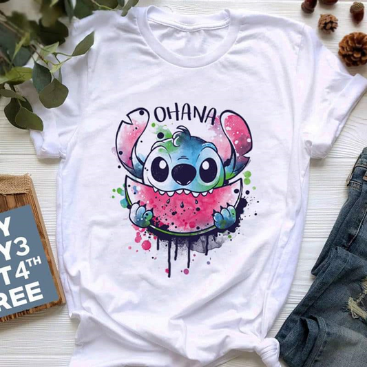 Women's T-Shirt Stich ohana ToroModa  https://www.toromoda.com/products/women-s-tshirt-stich-ohana  Women's T-shirt with round neckline and free cut. Combines well with elegant, sporty-elegant and casual wear. The t-shirts falls freely on the body.
