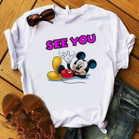 Women's T-Shirt Mickey Mouse See you by ToroModa  https://www.toromoda.com/products/women-s-tshirt-mickey-mouse-see-you  Women's T-shirt with round neckline and free cut. Combines well with elegant, sporty-elegant and casual wear. The t-shirts falls freely on the body.