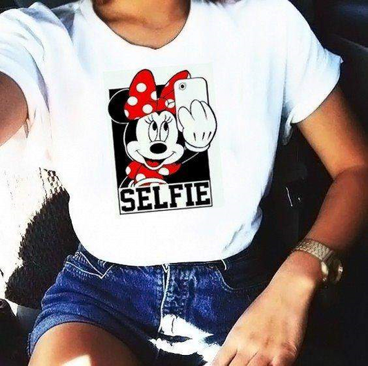 Women's T-Shirt Minnie Selfie by ToroModa  https://www.toromoda.com/products/women-s-tshirt-minnie-selfie  Women's T-shirt with round neckline and free cut. Combines well with elegant, sporty-elegant and casual wear. The t-shirts falls freely on the body.