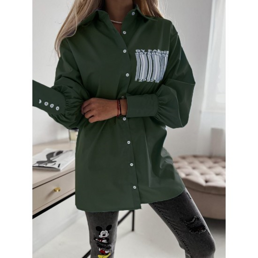 Women's Puff Sleeve Shirt in Oil Green  https://www.toromoda.com/products/womens-puff-sleeve-shirt-in-oil-green  A beautiful shirt pattern with an interesting asymmetric fastening, cut pattern, cuff and sleeve button. Material: cotton