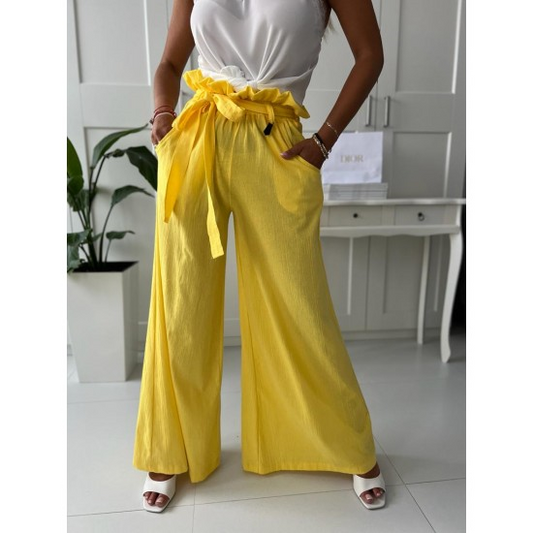 Womens Flare pants in Yellow  https://www.toromoda.com/products/womens-flare-pants-in-yellow  Unique trousers with wide legs, elastic waist, belt, side pockets.Material: 100% cottonOrigin: BG