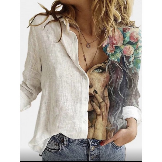 Women's shirt Flower Lady - ToroModa  https://www.toromoda.com/products/womens-shirt-flower-lady  Beautiful shirt with a beautiful motif and two types of fabric, free cut, cuffs with buttons. Fabric: polyester Origin: Bulgaria