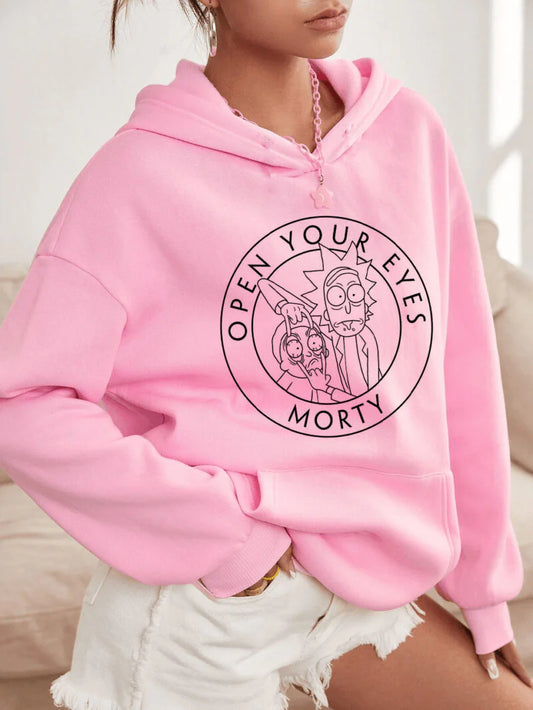 Women's Hoodie Open Your Eyes Morty  https://www.toromoda.com/products/copy-of-womens-hoodie-open-your-eyes-morty  The hoodie have light cotton wool on the inside. The hoodie are extremely soft and provide maximum comfort and warmth during winter days.