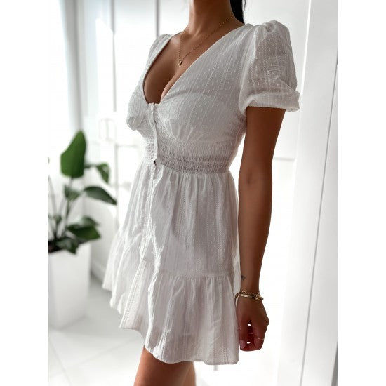 White mini dress Lolita  https://www.toromoda.com/products/white-mini-dress-lolita  Soft cotton dress in white, full length button fastening, lined.Material: cotton
