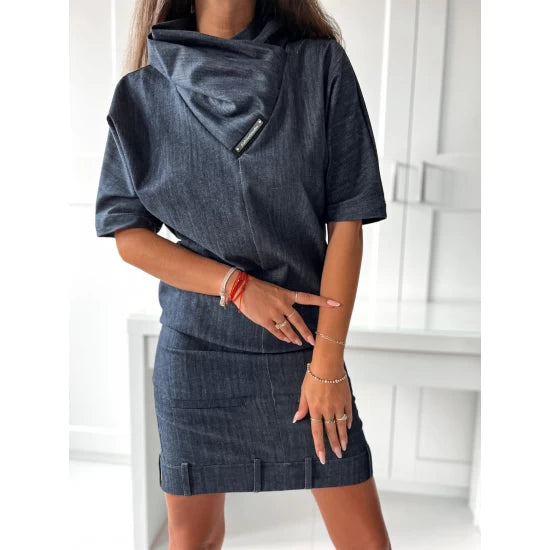 Women Denim dress Reverse Pants by ToroModa  https://www.toromoda.com/products/women-denim-dress-reverse-pants  Beautiful, stylish dress with a efect gathered collar. Unique inverted pants cut, side pockets and a beautifully crafted slit at the back.