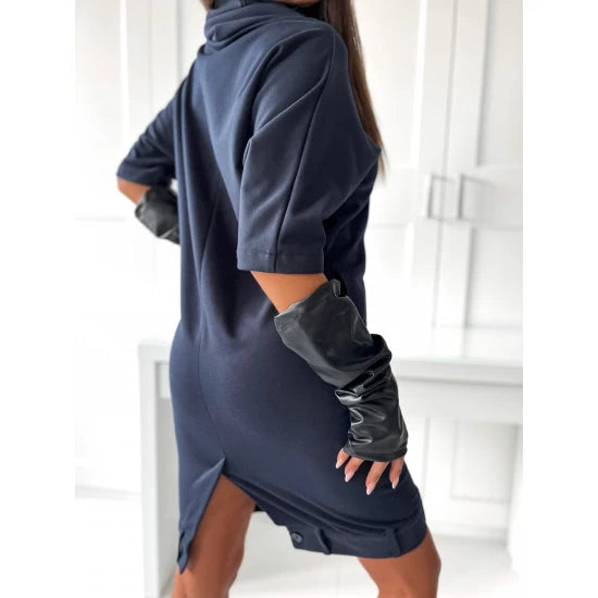 Dress with leather gloves and Pants  https://www.toromoda.com/products/womans-dress-with-leather-gloves-reverse-pants  Beautiful, stylish dress with a effect gathered collar. Unique inverted pants cut, side pockets and a beautifully crafted slit at the back.