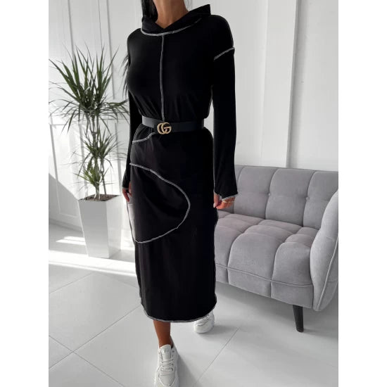 Long dress with a cloak Helena  https://www.toromoda.com/products/long-dress-with-a-cloak-helena  Unique model fitted dress with a hood and contrasting seams and a slit at the back and a cloak included. Fabric: cotton with elastane