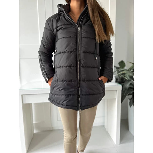 Winter Hooded Jacket - ToroModa  https://www.toromoda.com/products/women-s-winter-hooded-jacket  Mid length winter jacket, flared bell cut, detachable hood with zip.Active zippers on the sleeves, two side pockets. This jacket is designed to keep you warm...