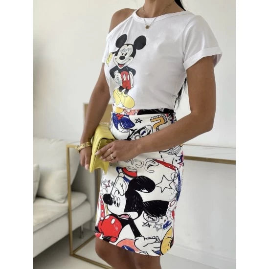 Mickey set skirt and t-shirt by ToroModa  https://www.toromoda.com/products/womens-mickey-set-skirt-and-t-shirt  Fresh offer for summer: graffiti skirt and T-shirt with a spectacular neckline.Fabric: cotton with elastaneOrigin: ToroModa