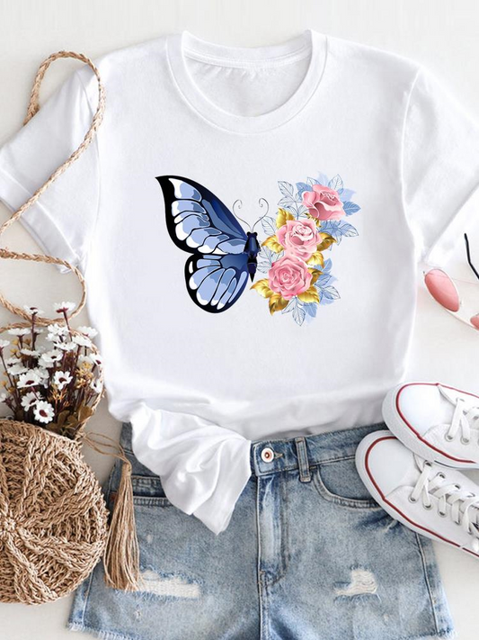 Women's T-Shirt Rose butterfly by ToroModa  https://www.toromoda.com/products/women-s-tshirt-rose-butterfly  Women's T-shirt with round neckline and free cut. Combines well with elegant, sporty-elegant and casual wear. The t-shirts falls freely on the body.