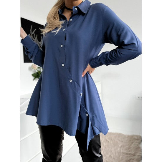 Аsymmetric women's shirt Midnight  https://www.toromoda.com/products/аsymmetric-womens-shirt-midnight  A beautiful shirt pattern with an interesting asymmetric fastening, cut pattern, cuff and sleeve button. Material: cotton