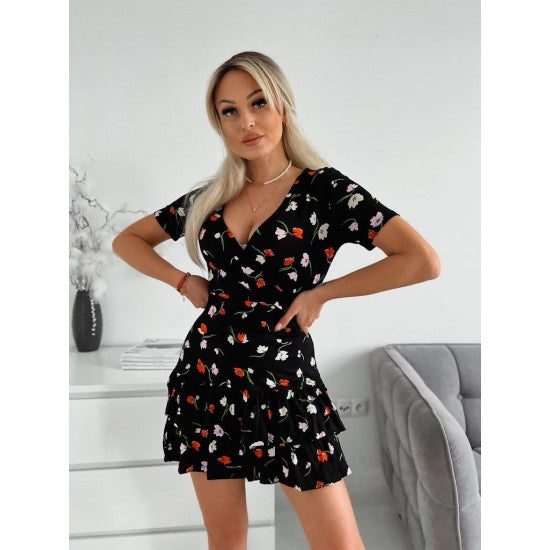 Women's summer dress Flowers - ToroModa  https://www.toromoda.com/products/summer-dress-for-women-flowers  Elegant dress with V-neckline, ruffled hem, short sleeve, unlined.Material: Polyester, Elastane, SpandexOrigin: EU