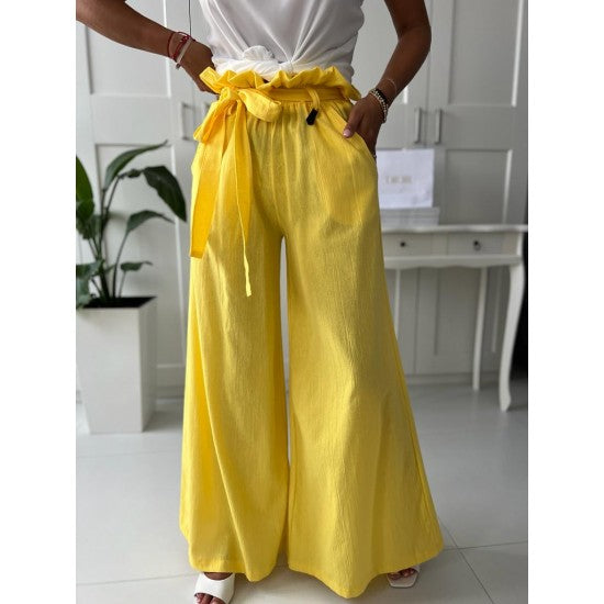 Womens Flare pants in Yellow  https://www.toromoda.com/products/womens-flare-pants-in-yellow  Unique trousers with wide legs, elastic waist, belt, side pockets.Material: 100% cottonOrigin: BG