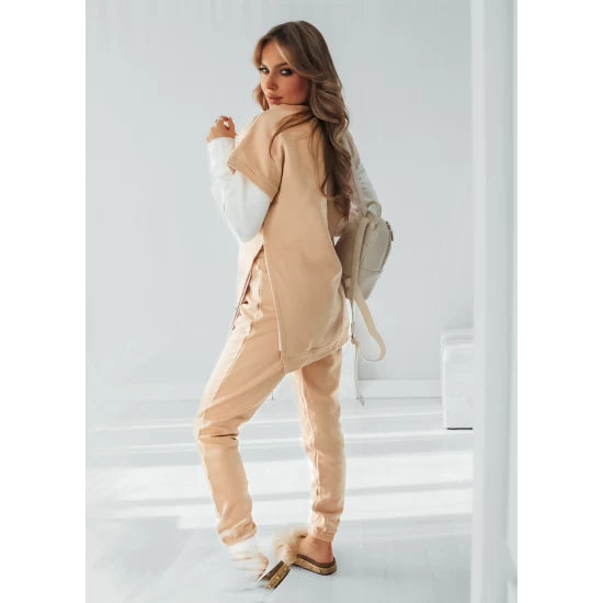 Women's three-piece set Anelia Lilac  https://www.toromoda.com/products/womens-three-piece-set-anelia-lilac  Amazing set of white blouse, sweatpants with elastic waist and cuffs and two active pockets and a beautiful sleeveless vest blouse with large slits