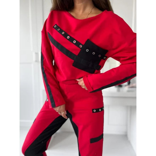 Ladies set Siana in Red by ToroModa  https://www.toromoda.com/products/women-set-siana-in-red  Women's set mix of colors in beautiful red and black. Two active pockets on the bottom.Upper part free cut. Spectacular eyelets