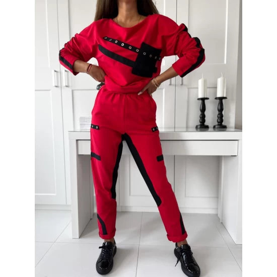 Ladies set Siana in Red by ToroModa  https://www.toromoda.com/products/women-set-siana-in-red  Women's set mix of colors in beautiful red and black. Two active pockets on the bottom.Upper part free cut. Spectacular eyelets