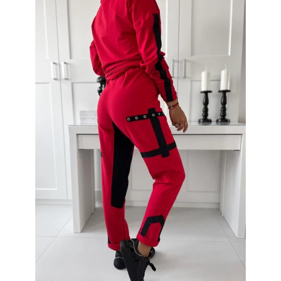 Ladies set Siana in Red by ToroModa  https://www.toromoda.com/products/women-set-siana-in-red  Women's set mix of colors in beautiful red and black. Two active pockets on the bottom.Upper part free cut. Spectacular eyelets