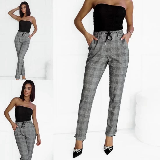Women Trousers with laces by ToroModa  https://www.toromoda.com/products/women-s-trousers-with-laces  Classic trouser model, belt with nuts, two active front pockets, elastic belt and ties.Material: cotton, polyester, elastaneModel is wearing size S.