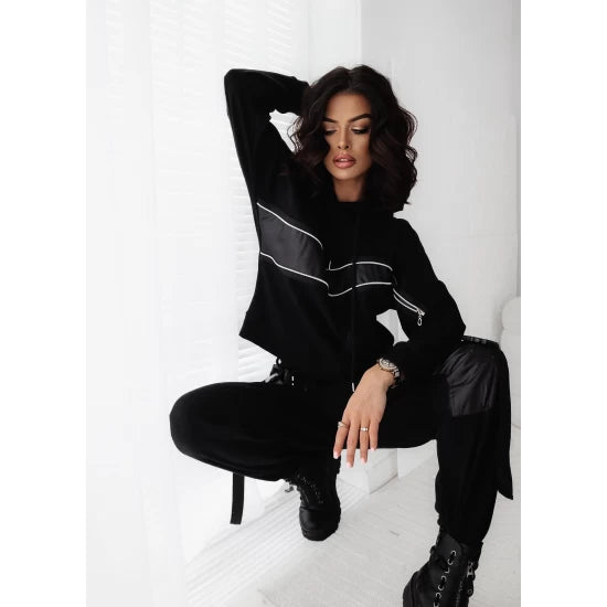 Women's Freestyle black set By ToroModa  https://www.toromoda.com/products/women-s-freestyle-black-set  Wonderful set in classic black with many elements and decorations made of eco leather.Sweatshirt top with hood and ties