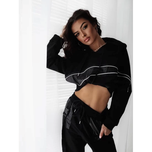 Women's Freestyle black set By ToroModa  https://www.toromoda.com/products/women-s-freestyle-black-set  Wonderful set in classic black with many elements and decorations made of eco leather.Sweatshirt top with hood and ties