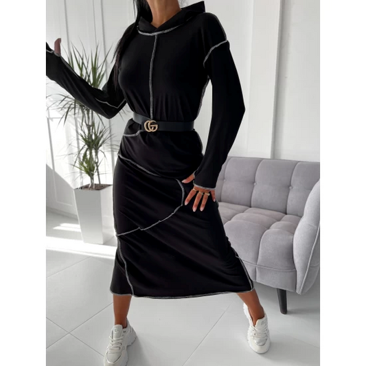 Long dress with a cloak Helena  https://www.toromoda.com/products/long-dress-with-a-cloak-helena  Unique model fitted dress with a hood and contrasting seams and a slit at the back and a cloak included. Fabric: cotton with elastane