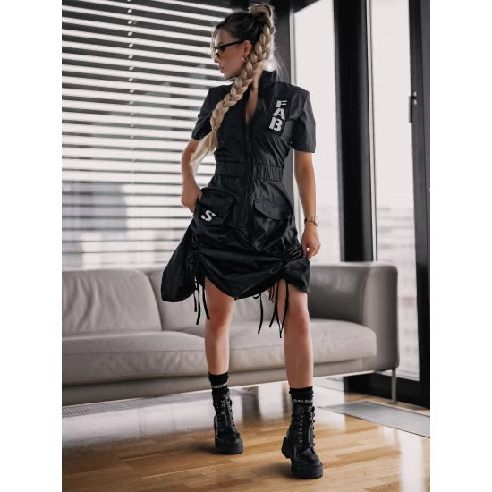 Black dress with laces BOLD By ToroModa  https://www.toromoda.com/products/women-s-black-dress-with-laces-bold  Avangard model of a black dress with a zipper, a tie to adjust the bottom for an asymmetrical look.
