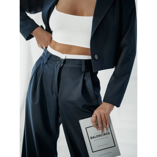 Wide Leg Women Trousers in blue by ToroModa  https://www.toromoda.com/products/women-s-wide-leg-women-trousers  Women's trousers with wide legs, two active front pockets and two welt pockets at the back. High waist.Fastening with a zipper and two buttons