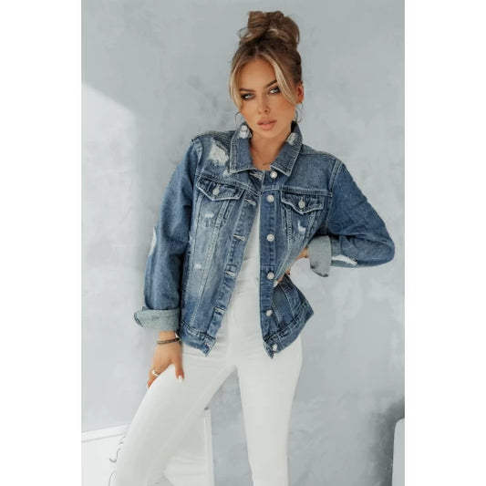 Denim jacket with ripped effect by ToroModa  https://www.toromoda.com/products/womens-denim-jacket-with-ripped-effect  Classic style denim jacket with a ripped effect.The jacket is one size smaller! This jacket is a perfect combination of fashion and function: