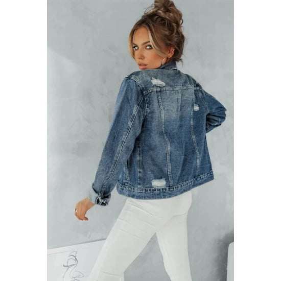 Denim jacket with ripped effect by ToroModa  https://www.toromoda.com/products/womens-denim-jacket-with-ripped-effect  Classic style denim jacket with a ripped effect.The jacket is one size smaller! This jacket is a perfect combination of fashion and function: