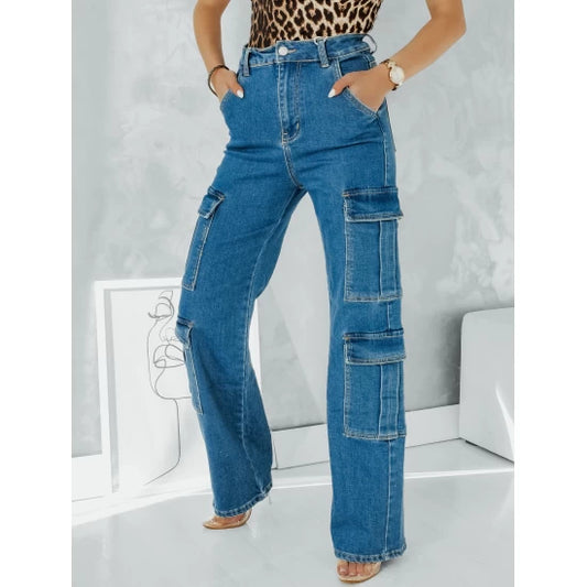 Womens Blue Denim Cargo jeans by ToroModa  https://www.toromoda.com/products/womens-blue-denim-cargo-jeans  Women's straight leg jeans with cargo pockets, zip and button fastening. They are designed to provide a comfortable yet stylish silhouette.