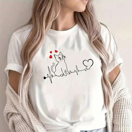 Women's T-Shirt Love Heart Cat by ToroModa  https://www.toromoda.com/products/women-s-tshirt-love-heart-cat  Women's T-shirt with round neckline and free cut. Combines well with elegant, sporty-elegant and casual wear. The t-shirts falls freely on the body.