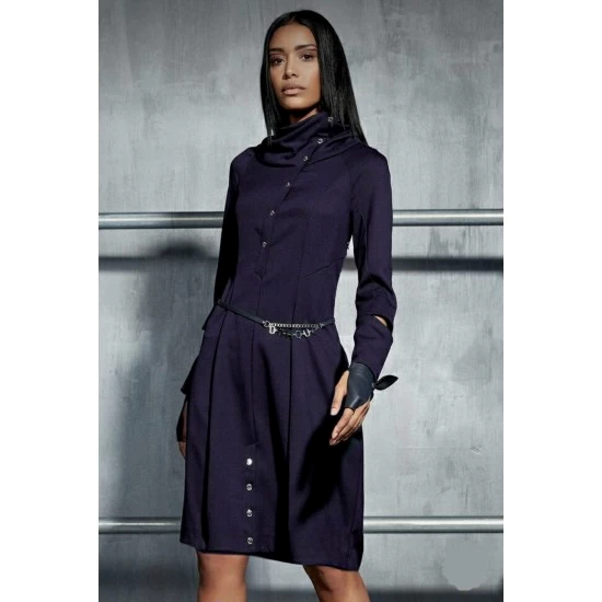 Unique Button Up Dress in Black by ToroModa  https://www.toromoda.com/products/womens-unique-button-up-dress  Amazing dress with high collar, spectacular buttons, slits on the sleeves.Material: cotton with elastaneThe belt is an accessory and not for sale!