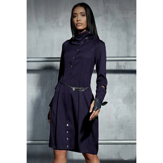 Unique Button Up Dress in Black by ToroModa  https://www.toromoda.com/products/womens-unique-button-up-dress  Amazing dress with high collar, spectacular buttons, slits on the sleeves.Material: cotton with elastaneThe belt is an accessory and not for sale!
