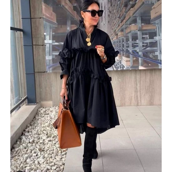 Black dress with veils in black by ToroModa  https://www.toromoda.com/products/womens-black-dress-with-veils  A lovely knee length dress, beautifully fitted layers, collar.Material: cottonOrigin: ToroModa