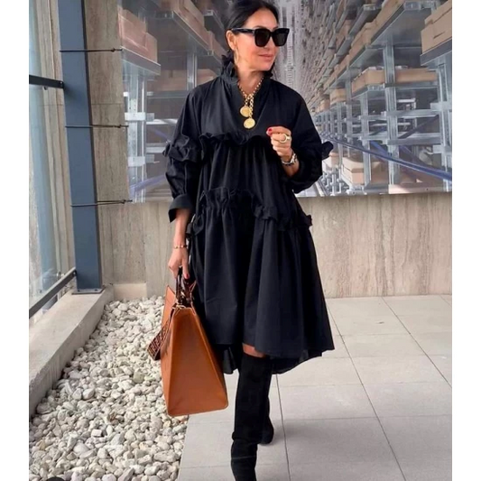 Black dress with veils in black by ToroModa  https://www.toromoda.com/products/womens-black-dress-with-veils  A lovely knee length dress, beautifully fitted layers, collar.Material: cottonOrigin: ToroModa