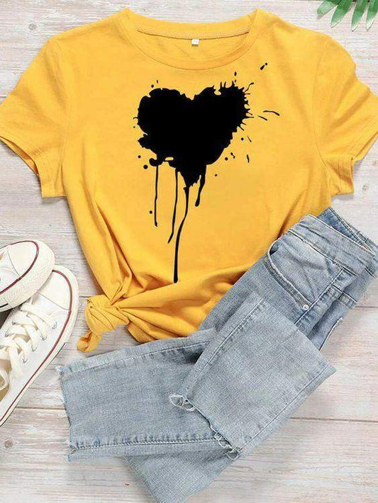 Heart Stain DTG  https://www.toromoda.com/products/t-shirt-heart-stain  Women's T-shirt with round neckline and free cut. The material of the T-shirt is extremely soft and provides maximum comfort during the summer days. Combines well with elegant, sporty-elegant and casual wear. The t-shirts falls freely on the body.The T-shirt is made of 100% cottonRecommended washing temperature 30 °