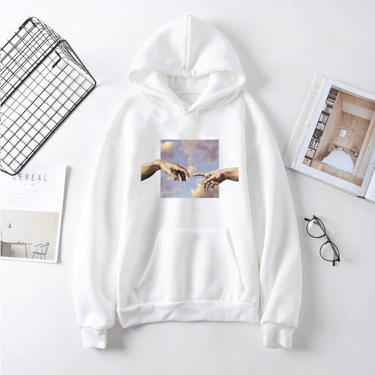 Women's Hoodie The Creation Hands Sky - ToroModa  https://www.toromoda.com/products/womens-hoodie-the-creation-hands-sky  The hoodie have light cotton wool on the inside.The hoodie are extremely soft and provide maximum comfort and warmth during winter days.They are made of 100%.