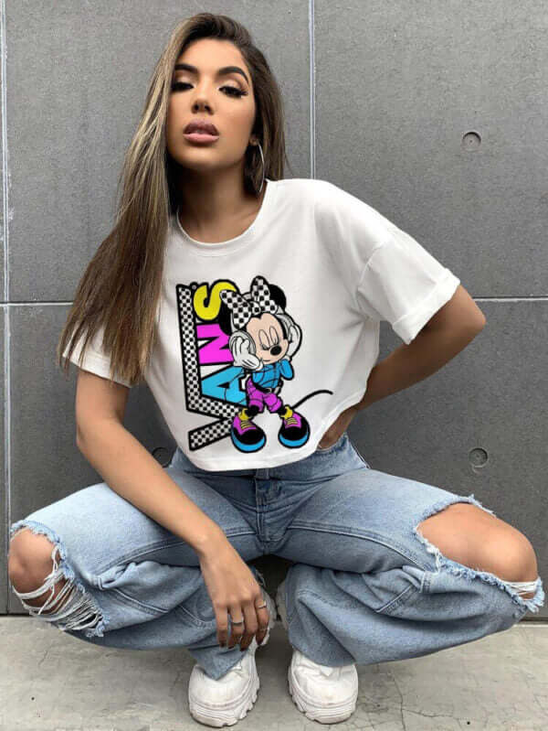 Crop Tops Vans Mickey - ToroModa  https://www.toromoda.com/products/crop-tops-vans-mickey  Crop Top t-shirt with a round neckline and a loose fit. The material of the t-shirts is extremely soft and provides maximum comfort during summer days.