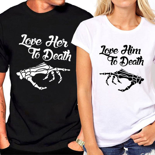 T-shirts for couples Love to death  https://www.toromoda.com/products/t-shirts-for-couples-love-to-death  T-shirts with a round neckline and a loose fit. The material of the t-shirts is extremely soft and provides maximum comfort during summer days. 100% cotton