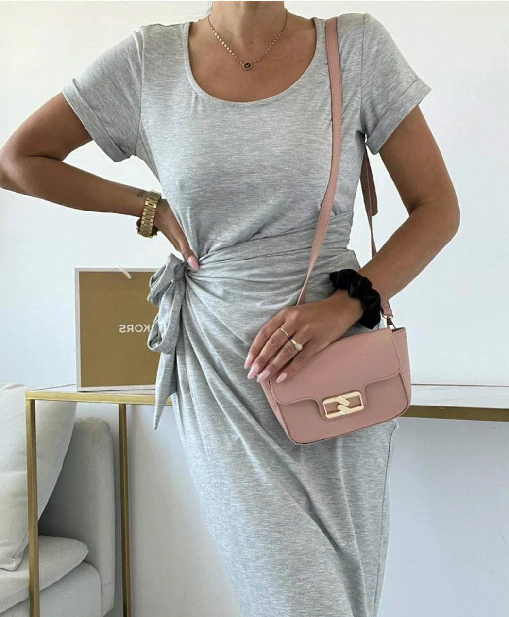 Women's Soft Gray Dress - ToroModa  https://www.toromoda.com/products/womens-soft-gray-dress  Gentle women's dress of medium length, clean silhouette, spectacular cut with a cover in the front, tying the waist with a belt.Fabric: cotton with elastane.