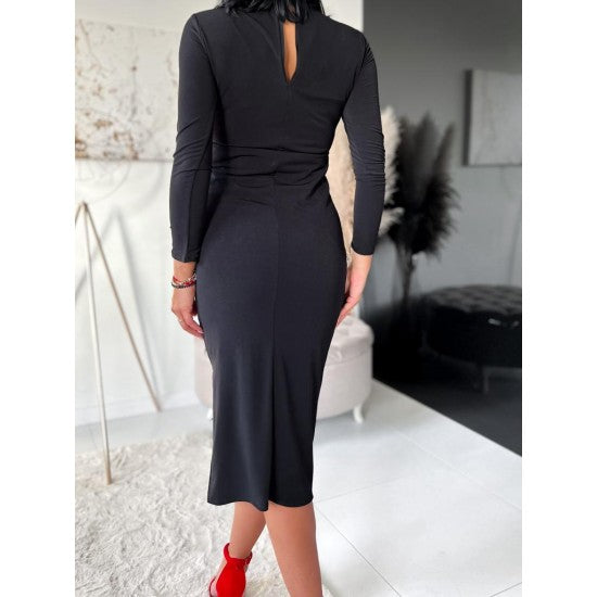 Stylish women's dress Angelina  https://www.toromoda.com/products/womens-dress-angelina  Black dress with a cut on the body and a beautiful V neck for a complete look.Fabric: polyester with elastaneOrigin: ToroModa BG