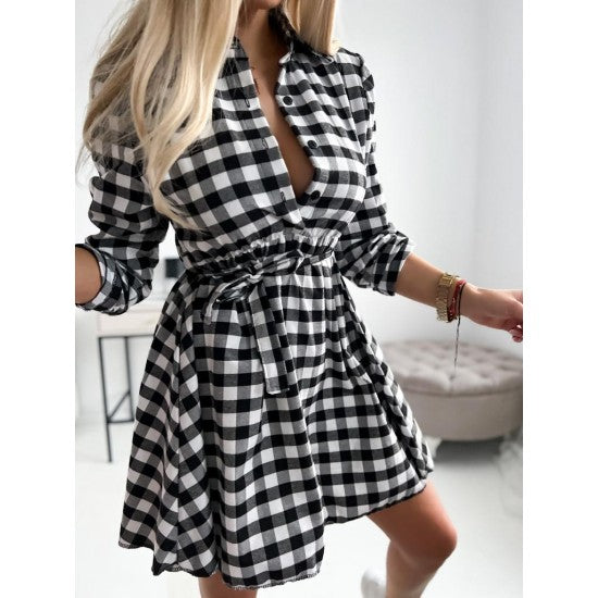 Shirt-dress in Plaid with a belt