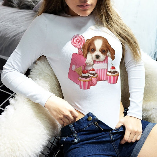 Women's bodysuit Cute Dog - ToroModa  https://www.toromoda.com/products/womens-bodysuit-cute-dog  Warm and comfortable Round Collar Long Sleeve women's bodysuit - long-sleeved bikini. Made of high quality 92% combed cotton and 8% lycra...