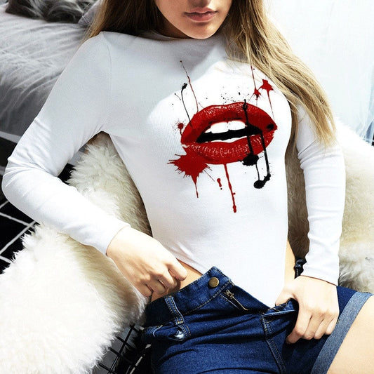 Women's bodysuit Lips Paint- Toromoda  https://www.toromoda.com/products/womens-bodysuit-lips-paint  Warm and comfortable Round Collar Long Sleeve women's bodysuit - long-sleeved bikini. Made of high quality 92% combed cotton and 8% lycra...