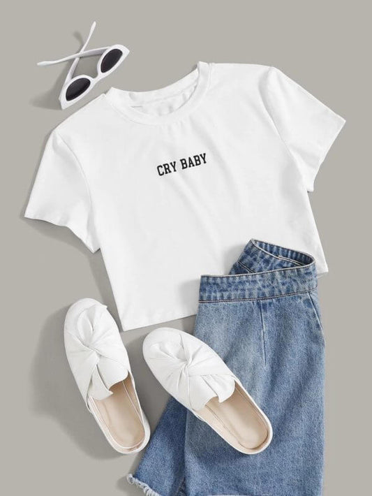 Women's Crop Top Cry Baby - ToroModa  https://www.toromoda.com/products/copy-of-crop-top-cry-baby  Crop Top t-shirt with a round neckline and a loose fit. The material of the t-shirts is extremely soft and provides maximum comfort during summer days.