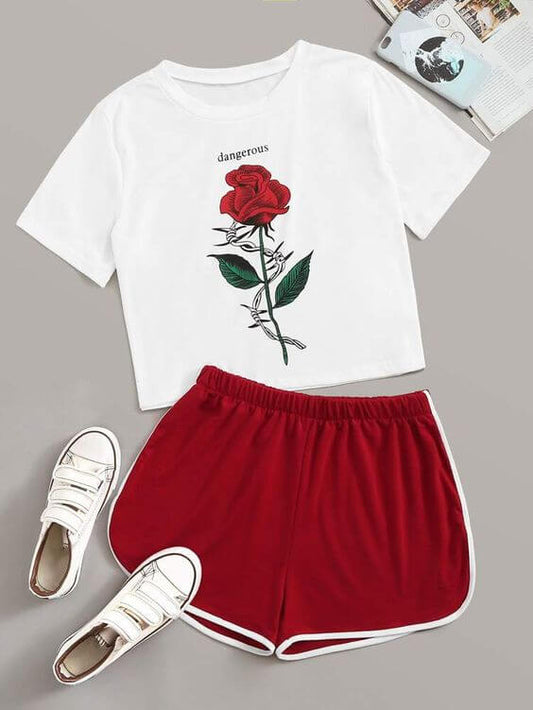 Women's Crop Top Red Rose- ToroModa  https://www.toromoda.com/products/crop-top-red-rose  Crop Top t-shirt with a round neckline and a loose fit. The material of the t-shirts is extremely soft and provides maximum comfort during summer days.