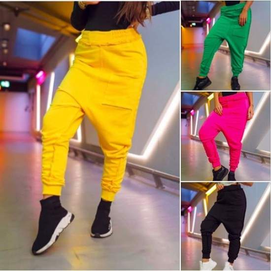 Drop crotch pants with a cuff in green and yellow  https://www.toromoda.com/products/women-drop-crotch-pants-with-a-cuff-in-green-and-yellow  Unique pants with large, spectacular pocket, outer seams and cuffs on the legs.Colorful mood for spring.Fabric: three-pointed cotton woolOrigin: BG