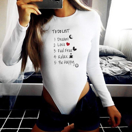 Women's bodysuit To do list- ToroModa  https://www.toromoda.com/products/womens-bodysuit-to-do-list  Warm and comfortable Round Collar Long Sleeve women's bodysuit - long-sleeved bikini. Made of high quality 92% combed cotton and 8% lycra...